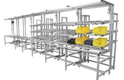 Assembly line with roller rails