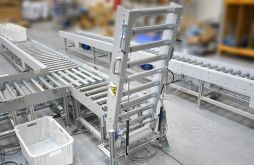 A system of roller conveyors with a drawbridge section